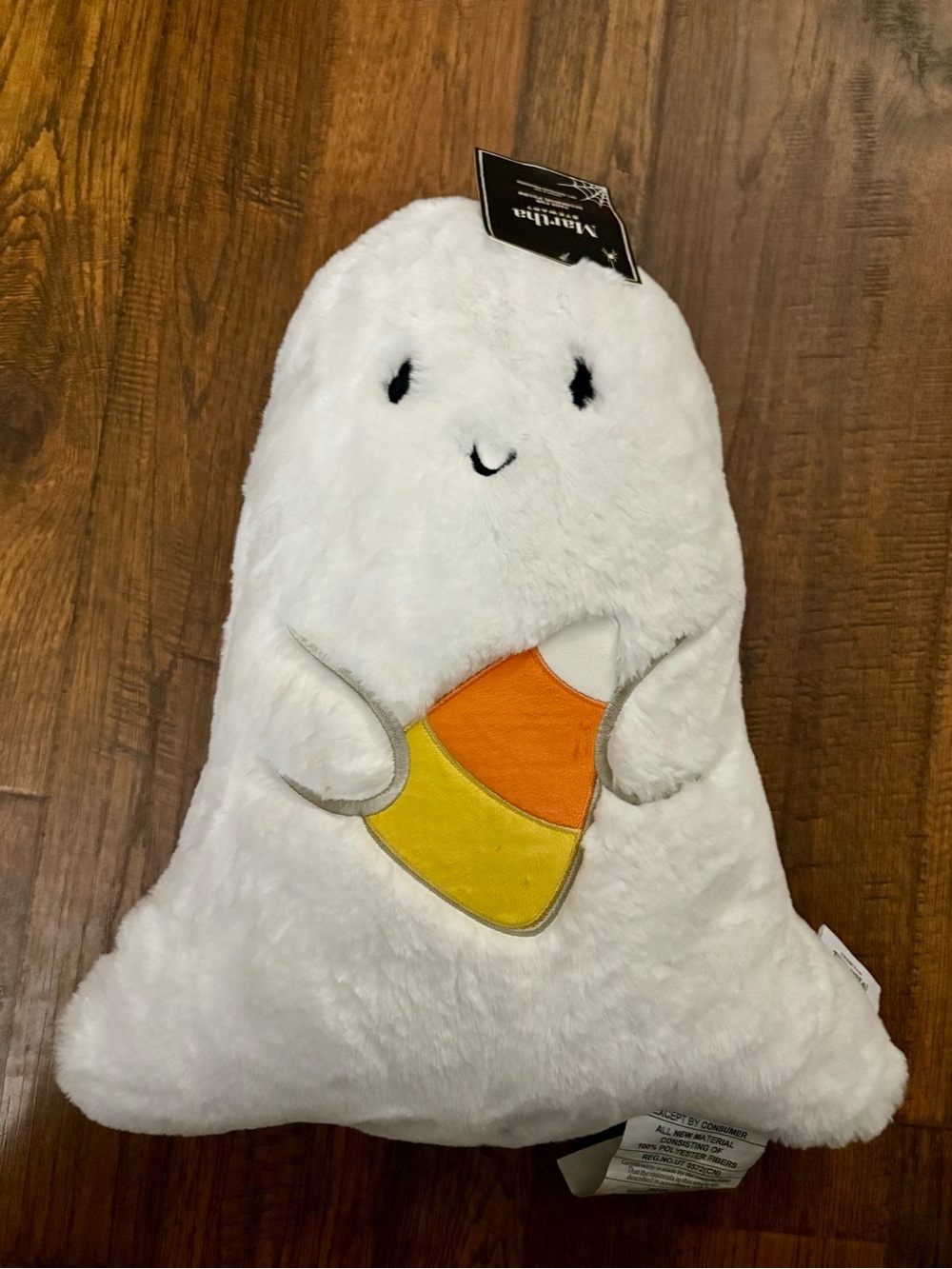 NEW w Tags Martha Stewart Halloween Ghost Holding Candy Corn 17" Faux Fur Pillow